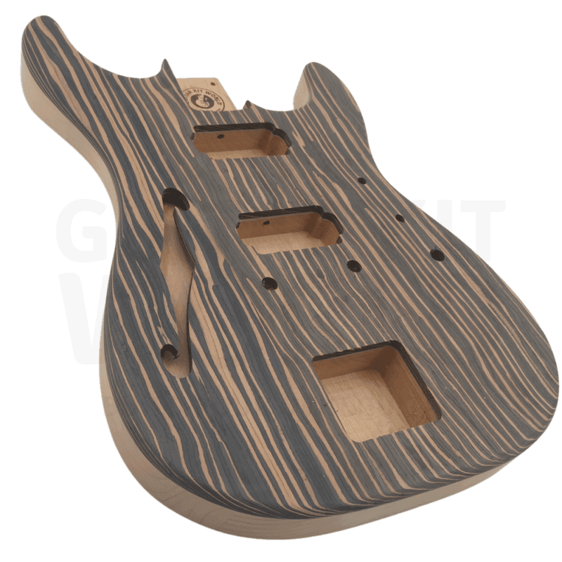 Semi-Hollow ST style guitar kit w/ Alder body, Zebra Body Top