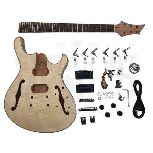 Semi-hollow Offset Body Guitar Kit with Quilted Maple Veneer - Guitar Kit World