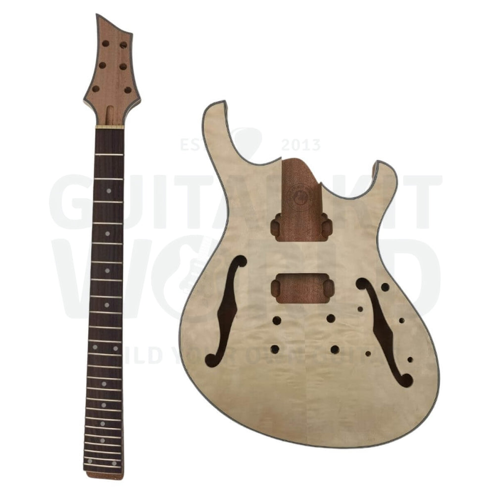Semihollow Offset Body Guitar Kit with Quilted Maple Veneer Guitar