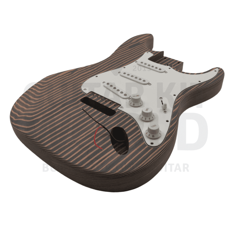 ST Zebrawood Guitar Kit with Bolt-on neck, White Pickguard