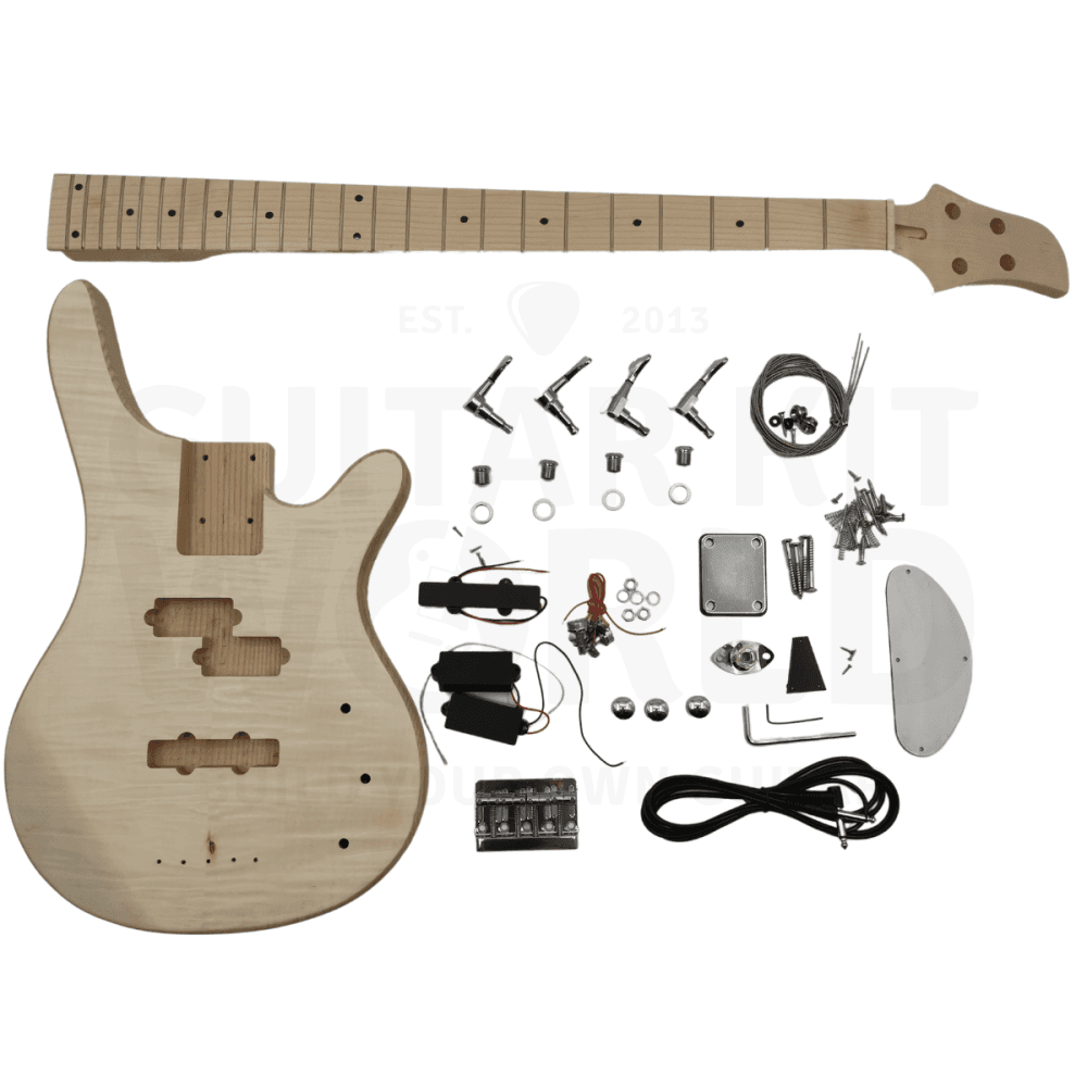 W Bass Guitar Kit with Ash Body Flamed Maple Top, Maple Fretboard